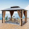 Sunmthink 10x12 ft. Hardtop Gazebo with Double Roof, Aluminum Frame with Mesh Screen, UV Protection, Size: 10 x 12 Polycarbonate Roof, Brown