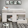 Max & Lily Modern Farmhouse Low Loft Bed, Twin Bed Frame for Kids with 1 Drawer, White Wash
