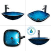 Eclife 24 inch Classical Bathroom Vanity Vessel Sink Set with Oil Rubbed Bronze Faucet and Mirror MDF Black Vanity and Ocean Blue Square Tempered