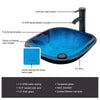 Eclife 24 inch Classical Bathroom Vanity Vessel Sink Set with Oil Rubbed Bronze Faucet and Mirror MDF Black Vanity and Ocean Blue Square Tempered