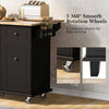 Black Rubberwood Drop Leaf 54 in. Kitchen Island Cart with 3-Tier Pull Out Cabinet Organizer and Internal Storage Rack