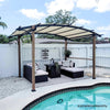 Sunjoy Beechhurst 8.5 ft. x 13 ft. Steel Arched Pergola with Natural Wood Looking Finish and Tan Shade
