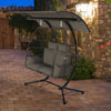 2-Person Egg Chair with Stand Metal Patio Swing Hammock Chair with Awning and Cushions, Gray