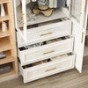FUFU&GAGA 3-Combination White Wood 79.1 in. W 8-Door Big Armoires with Hanging Rods, Drawers, Shelves 74.8 in. H x 19.3 in. D