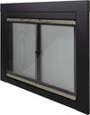 Pleasant Hearth Alsip Cabinet Fireplace Screen and Glass Doors - Black and Sunlight Nickel, Size: Large