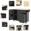 Black Rubberwood Drop Leaf 54 in. Kitchen Island Cart with 3-Tier Pull Out Cabinet Organizer and Internal Storage Rack