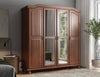 Palace Imports Solid Wood Kyle 4-Door Wardrobe with Mirrored Doors in White