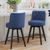 Rowland 26.5 in Seat Height Navy Blue Upholstered Fabric Counter Height Solid Wood Leg Swivel Bar Stool(Set of 2)
