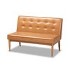 Baxton Studio Arvid Mid-Century Modern Dark Brown Faux Leather Upholstered 2-Piece Wood Dining Corner Sofa Bench